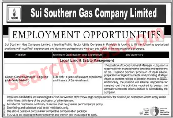 Sui Southern Gas Company Limited SSGC Jobs in Karachi Sept 2025