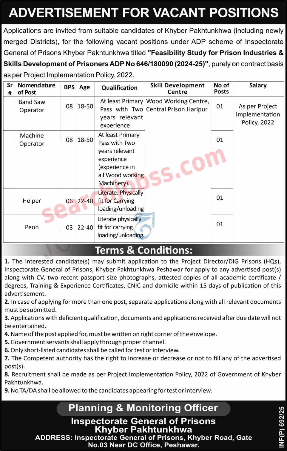 Prison Department Jail Police Jobs in KPK February 2025