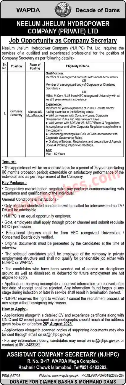 Water and Power Development Authority WAPDA Jobs August 2025