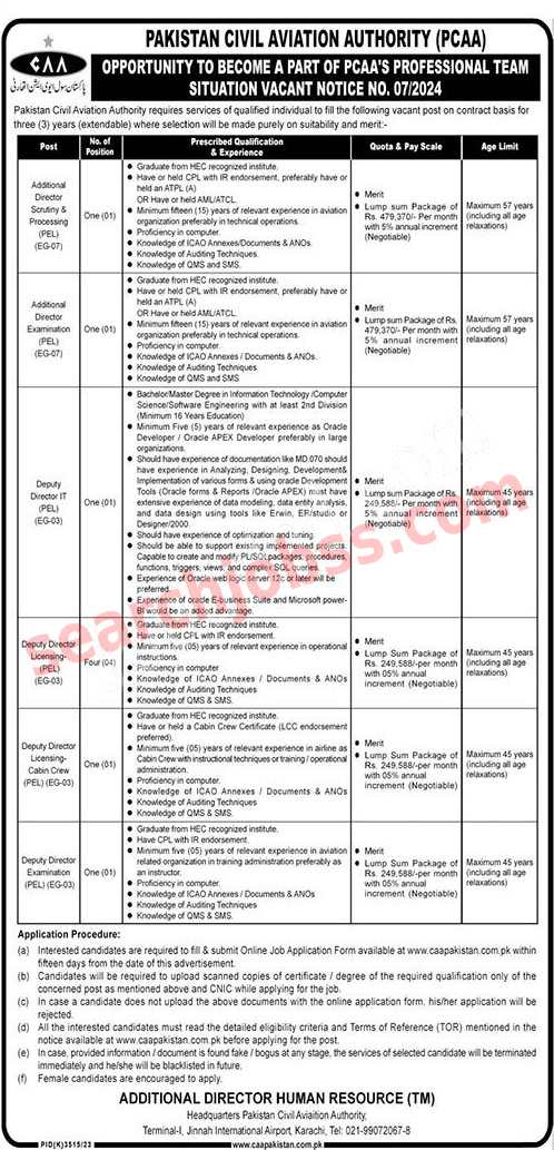 PCAA Jobs in Karachi June 2024 - Pakistan Civil Aviation Authority Jobs