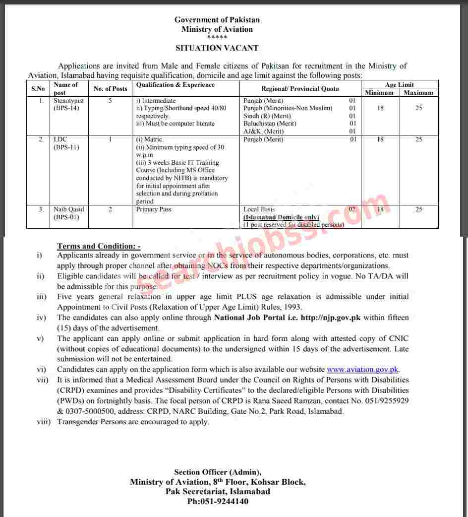 Latest Ministry of Aviation Jobs in Islamabad April 2024