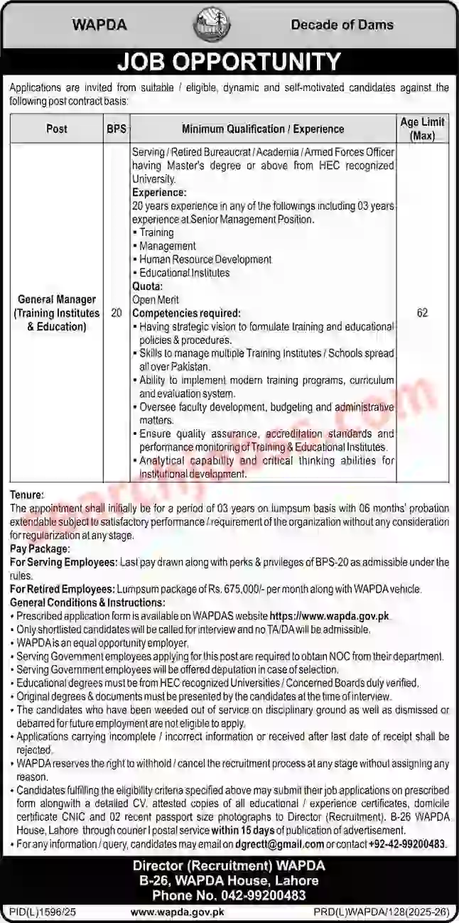 WAPDA Jobs in Punjab December 2025 Apply Online