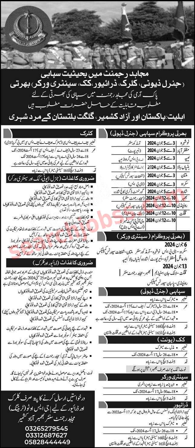 Pak Army Mujahid Regiment Jobs May 2024 - Sipahi Jobs